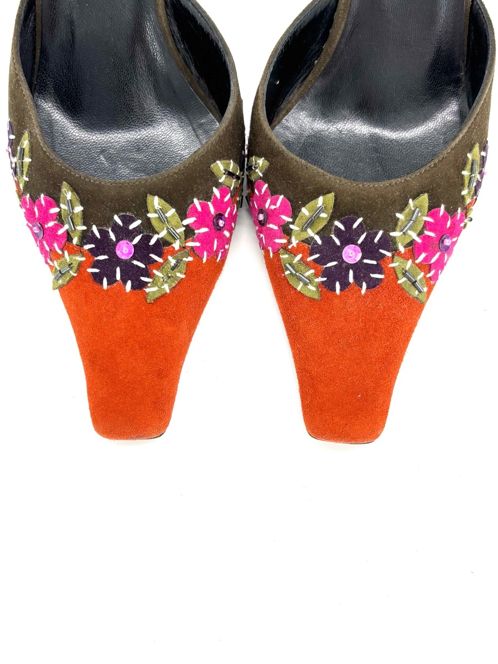 Moschino Cheap and Chic Beaded Sequined Floral Slip On Heeled Mules Sandals 38 - Picture 7 of 9
